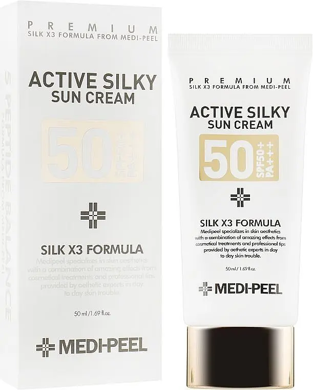 Сонцезахисний крем з пептидами та амінокислотами шовку Medi Peel Active Silky Sun Cream SPF50+ PA+++ 50 мл - фото 2