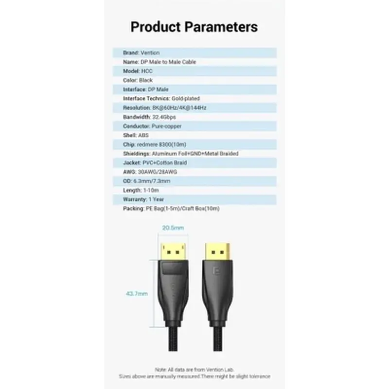 Кабель мультимедійний DisplayPort M to DisplayPort M 1.0m 8K60Hz black Vention (HCCBF) - фото 4