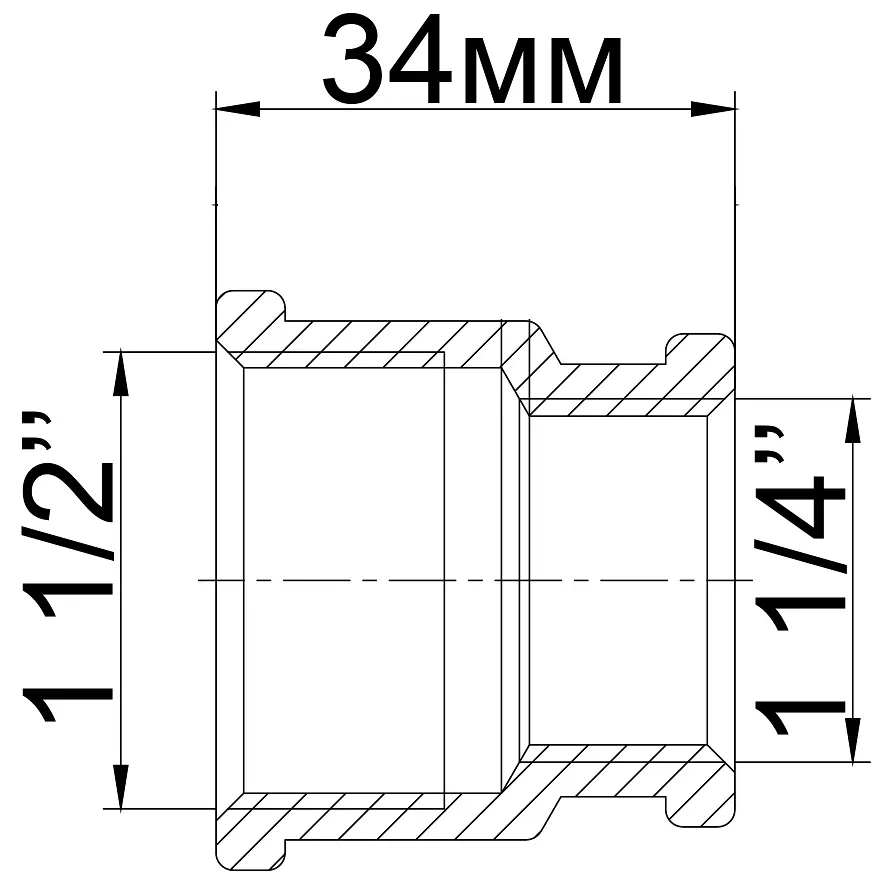 Муфта редукційна латунна 1 1/2″ВР х 1 1/4″ВР ливарна 307-1Б 000012379 - фото 2