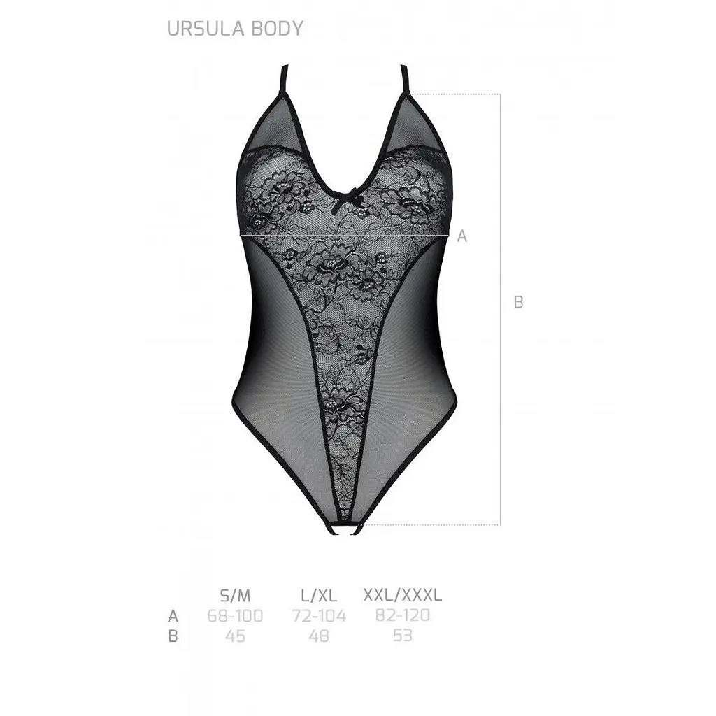 Боді з ажурним декором та відкритим кроком Passion URSULA BODY S/M, black - фото 5