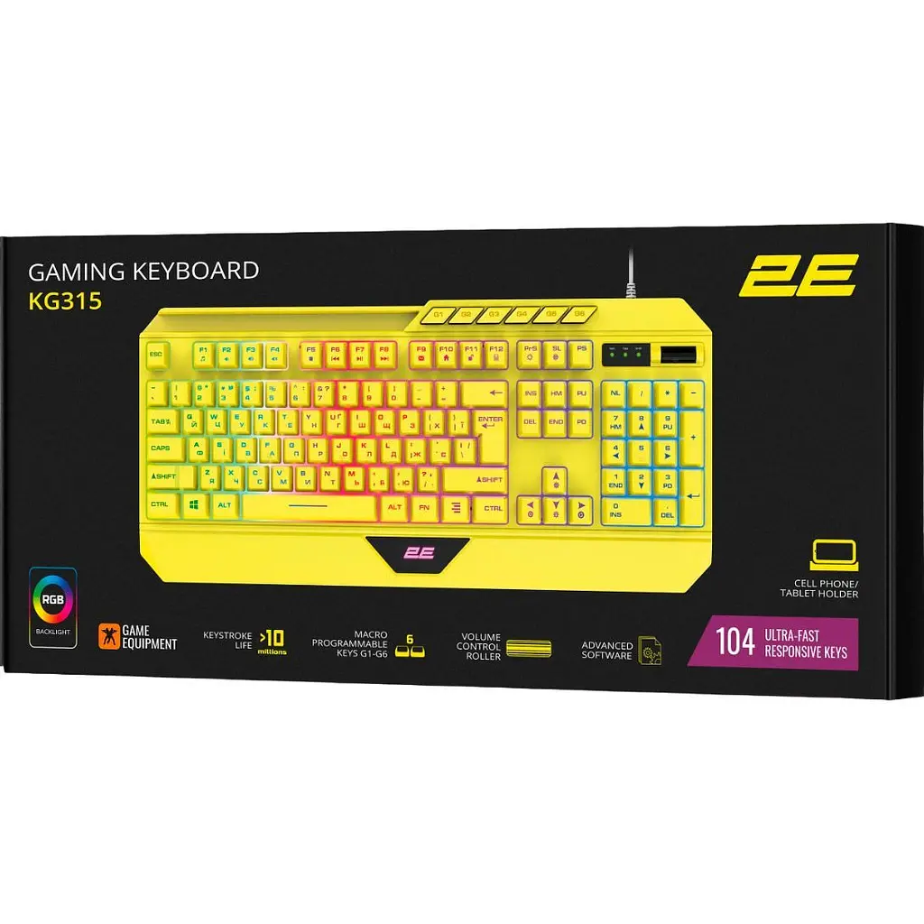 Клавіатура 2E Gaming KG315 RGB USB UA Yellow [2E-KG315UYW] [93934] - фото 8