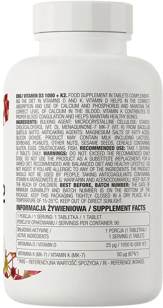 Вітаміни та мінерали OstroVit Vitamin D3 1000+K2, 90 таблеток - фото 2