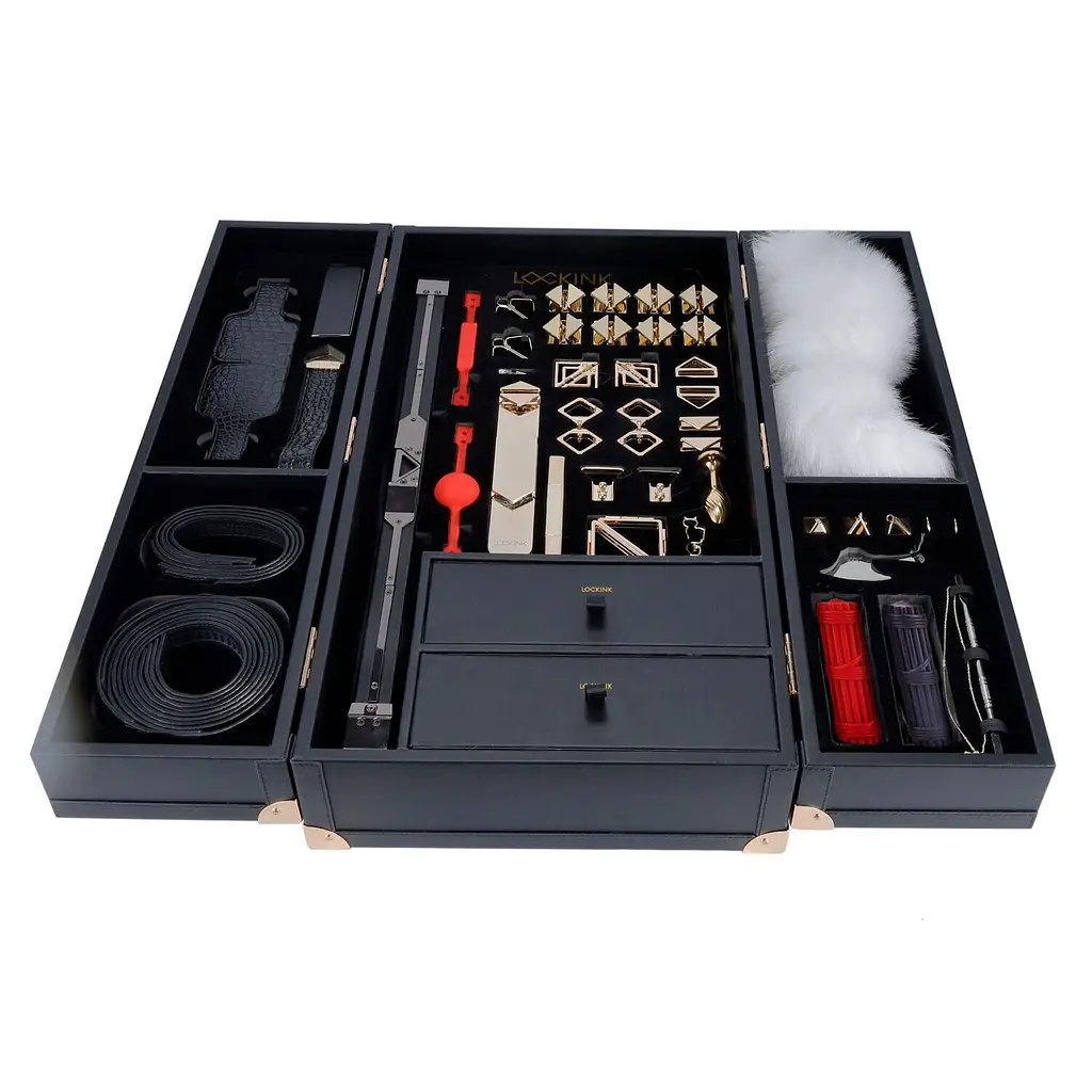 БДСМ-набір LOCKINK All-in-1 BDSM Play Kit, чорний, шкіра з тисненням, предмети для бондажу, шибарі, ваксплею - фото 2