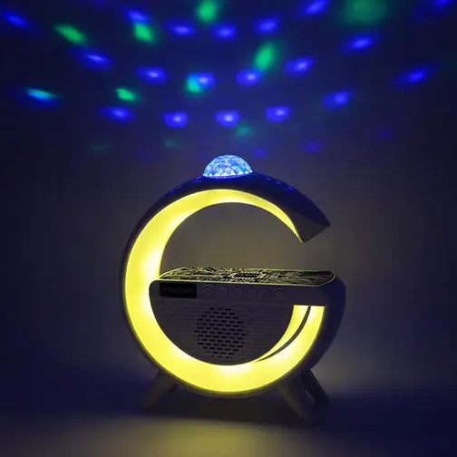 Лампа-нічник з бездротовою зарядкою YN-2366 дискокуля розумний RGB світильник музична колонка 15Вт Білий - фото 5