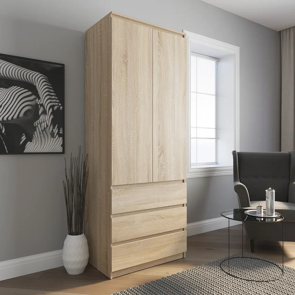 Шафа для одягу Vays R-9, 3 шухляди, штанга, без ручок, ЛДСП, 80×50×211 см – для спальні, вітальні, передпокою - фото 3