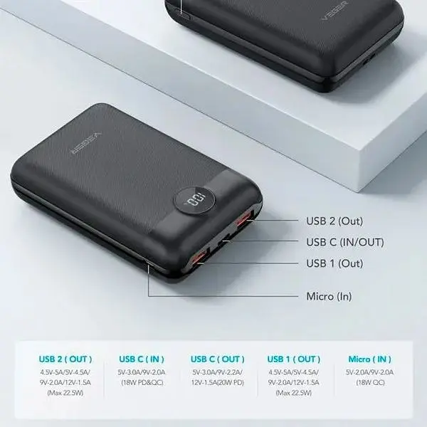 Портативний зарядний пристрій Veger S20 20000 mAh Quick Charge PD22.5W Black - фото 3