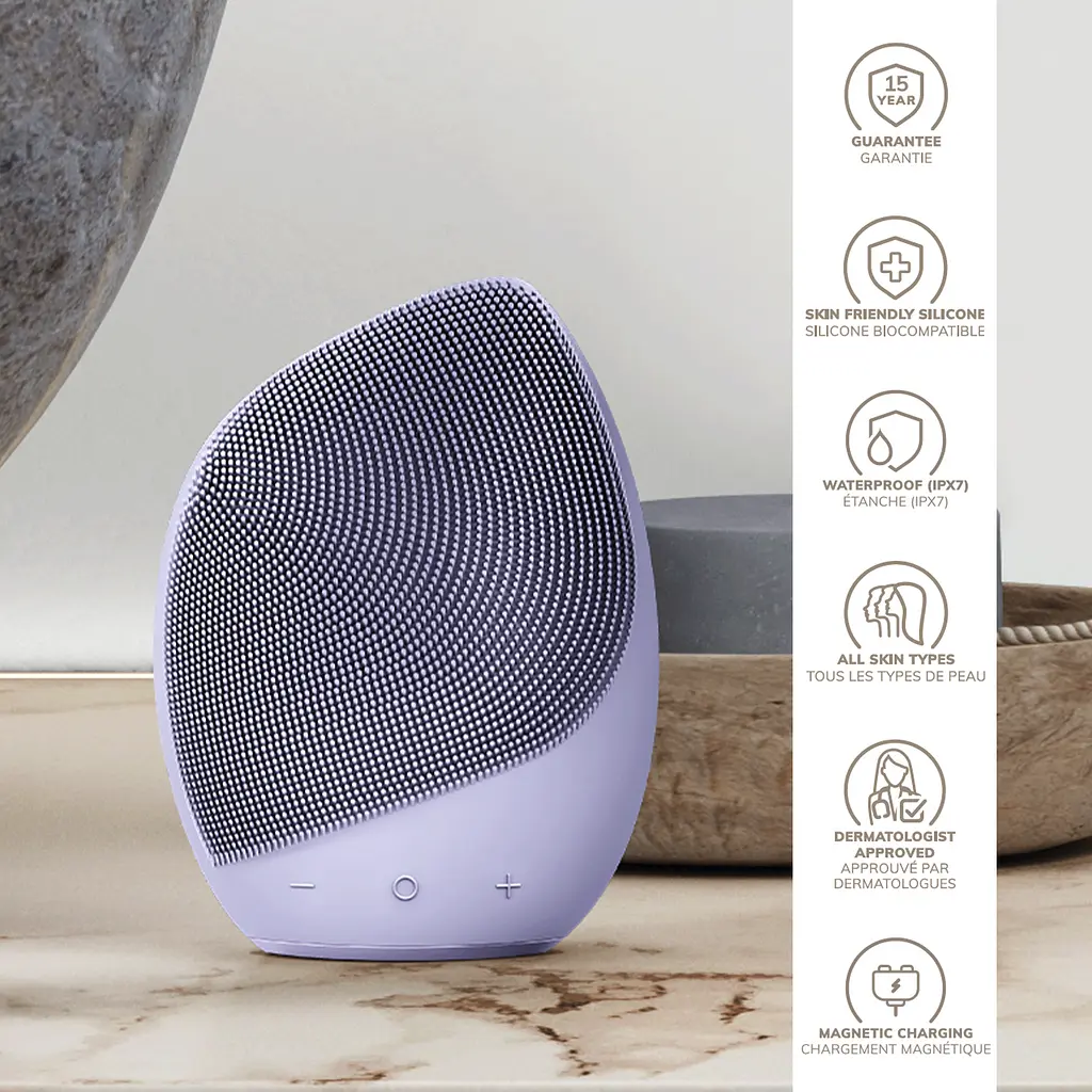 Електронна звукова щітка для обличчя GESKE Sonic Facial Brush 5 в 1 фіолетова - фото 6