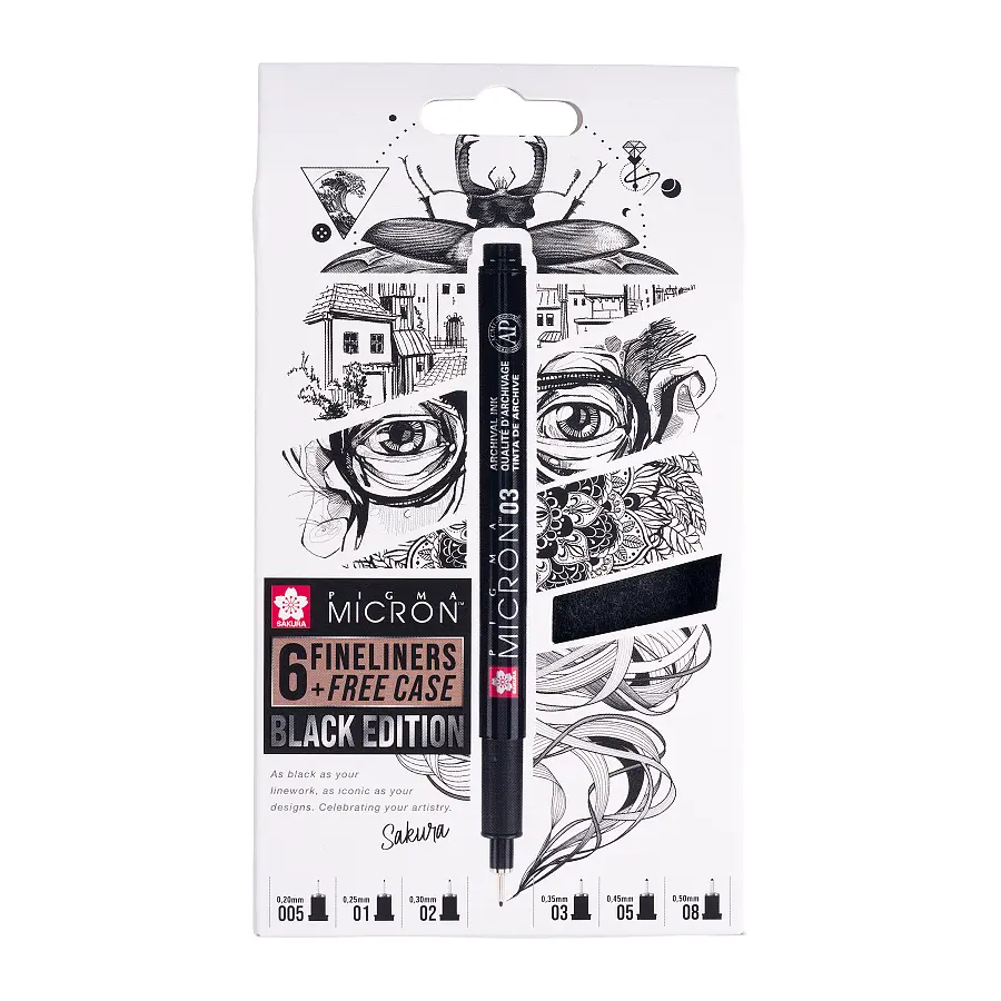 Набір лінерів Sakura PIGMA MICRON Black Edition, 6 шт.(005-08), чорний (8712079514792)