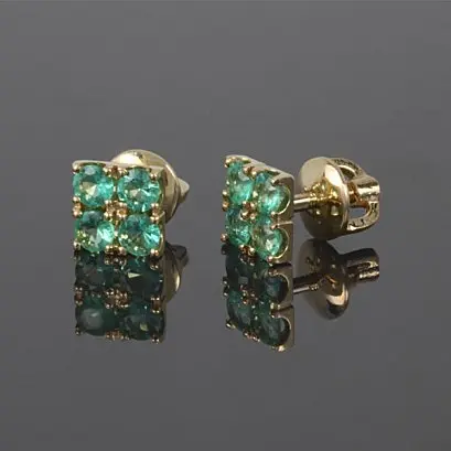 Сережки гвоздики з жовтого золота з зеленим агатом S-0045