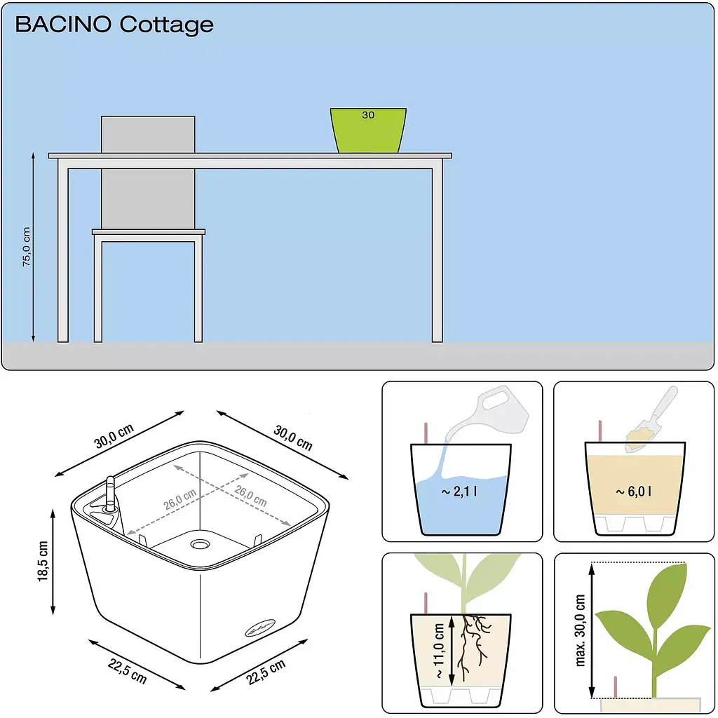 Вазон Lechuza Bacino Cottage 30 графітовий чорний (15468) - фото 4