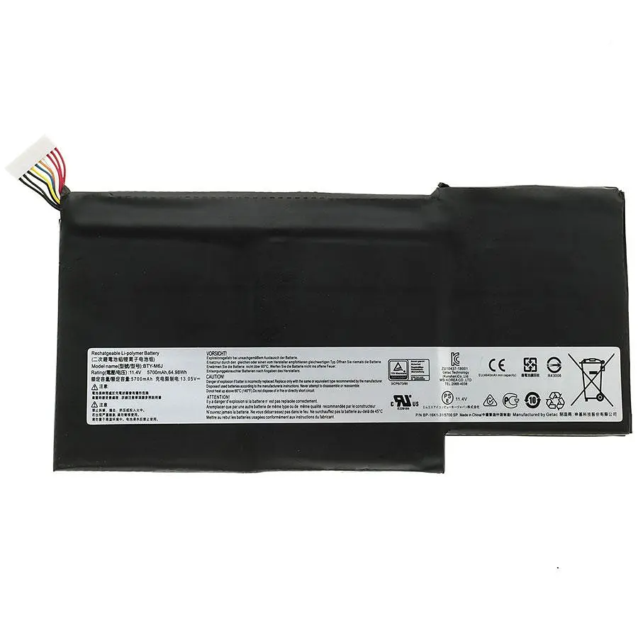 Батарея для ноутбука MSI BTY-M6J (Stealth Pro GS43VT GS63VR GS73VR) 11.4V 5700mAh 64.98Wh Чорний - фото 2
