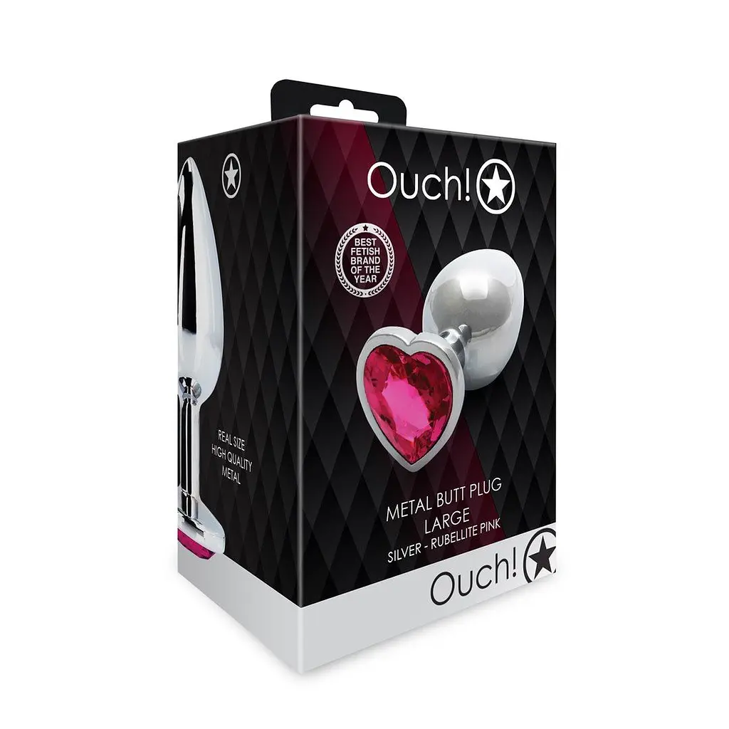 Анальна пробка Ouch! Heart Gem Butt Plug Large, 9.3 см (сріблястий) - фото 7
