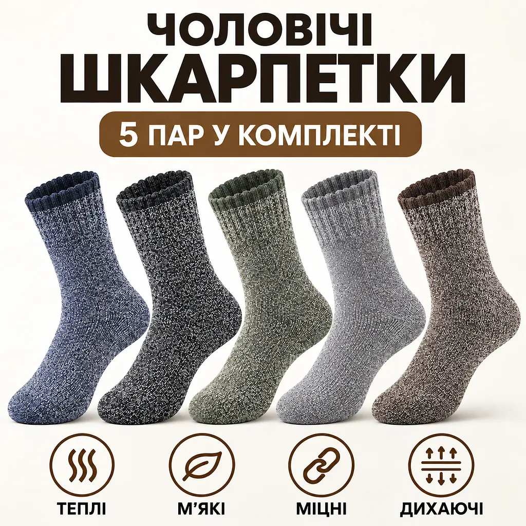 Універсальні чоловічі шкарпетки махрові розмір 39-46 Solve — термо-шкарпетки , 5 пар, KT7003807 - фото 2