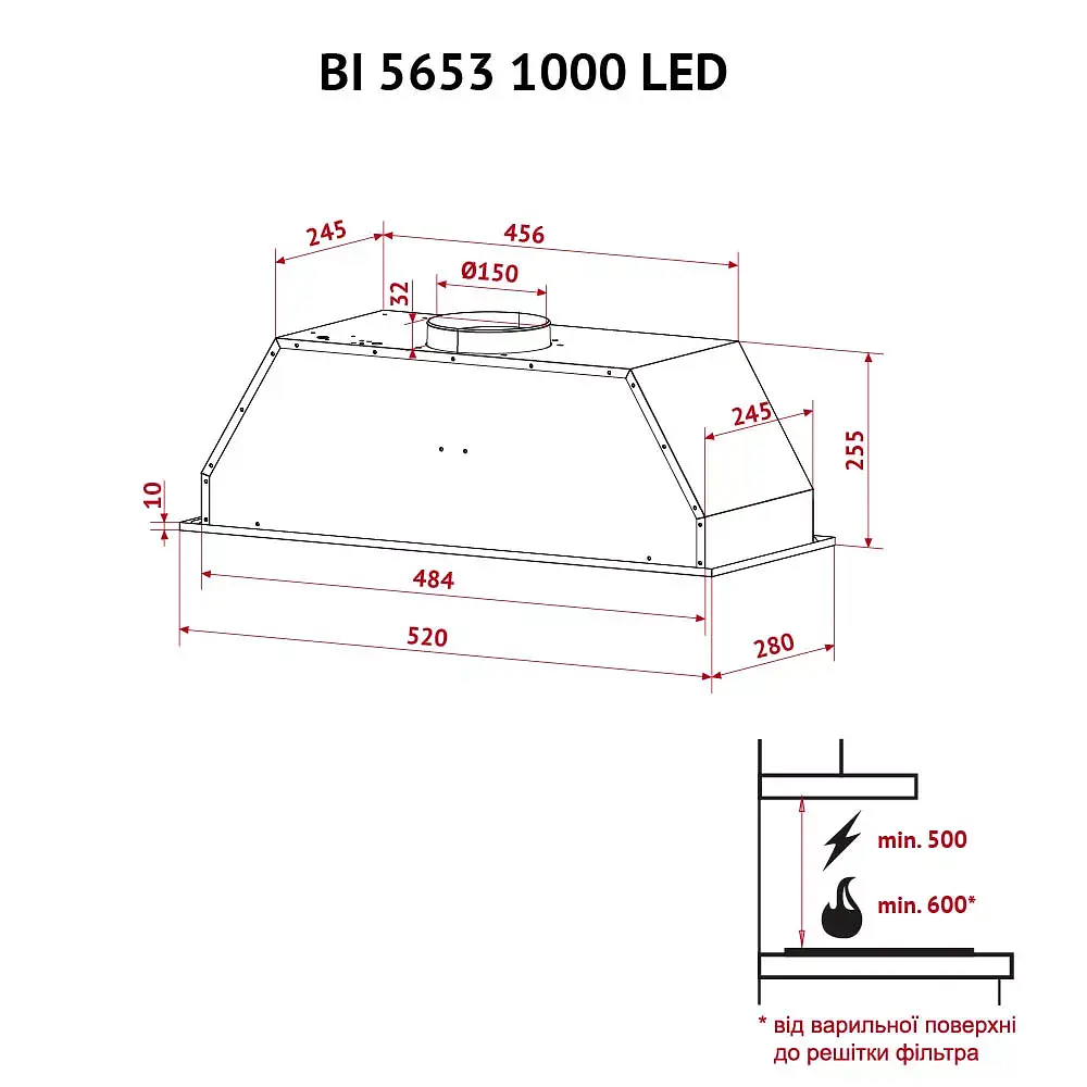 Витяжка повновбудована Perfelli BI 5653 I 1000 LED - фото 12