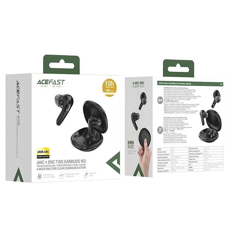 Бездротові навушники Acefast W3 active noise cancelling true wireless earbuds Black (6974316284796) - фото 2