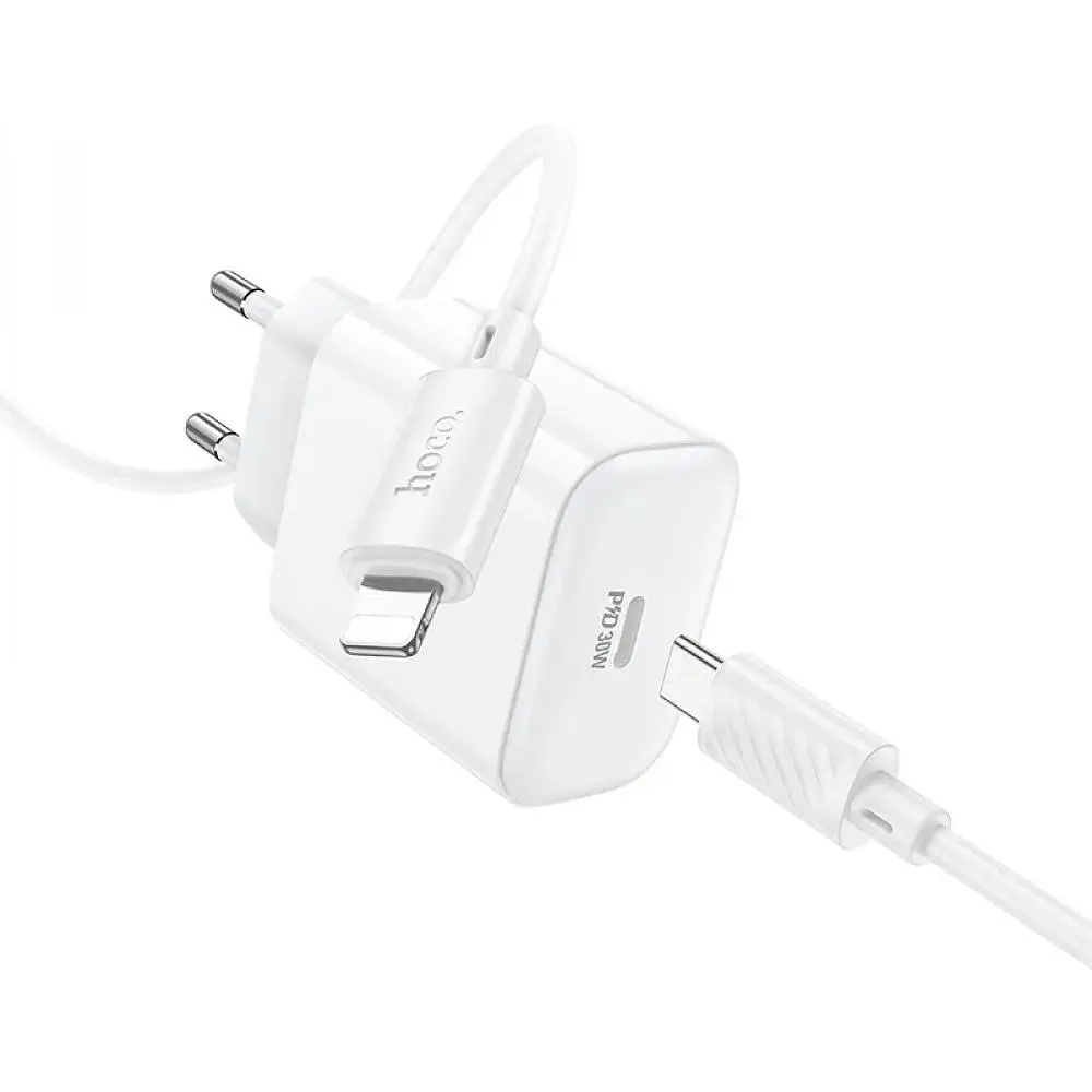 Комплект зарядного пристрою Hoco C76A Pro 1Type-C PD/QC 30W PPS Type-C to Lightning White - фото 6