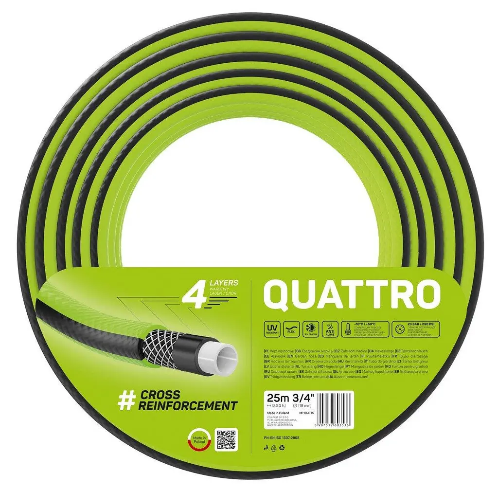 Шланг садовий QUATTRO 3/4' 25м 4 шари до 20бар -10…+50°C Cellfast sad0001915 - фото 2