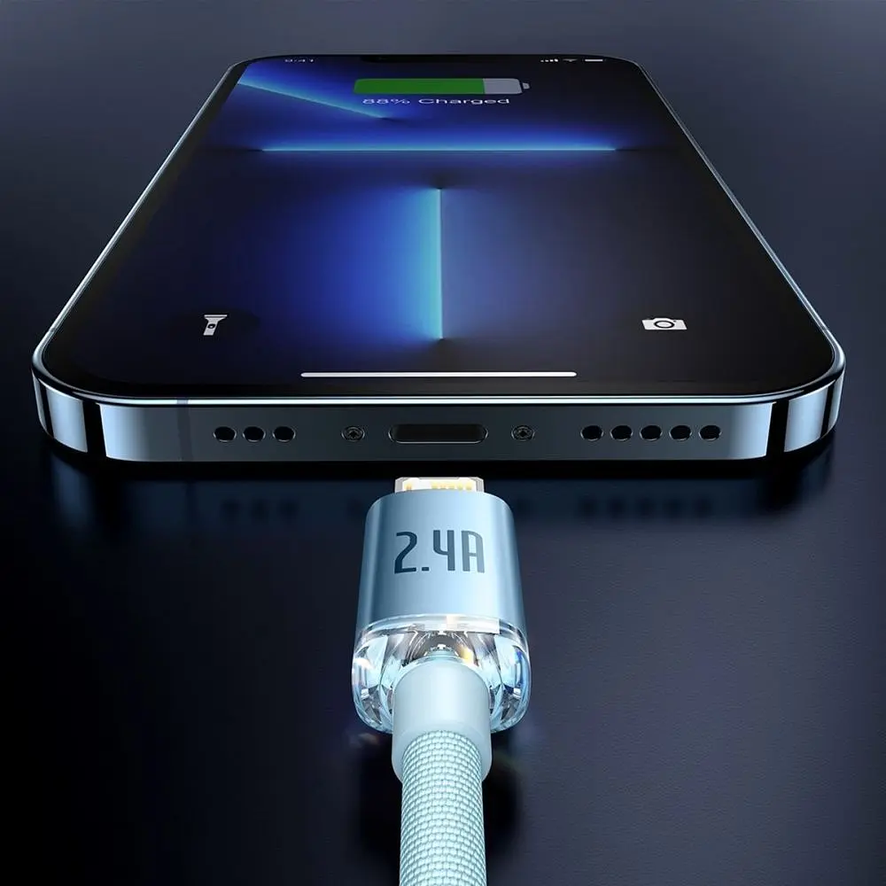 Кабель Baseus Crystal Shine USB - Lightning (M/M), 2.4A, 2 м Sky Blue (CAJY001203) - фото 2