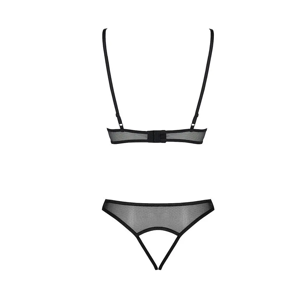 Комплект: браллет с ажурным лифом и открытыми трусиками Passion Christa Set with Open Bra black L/XL - фото 4