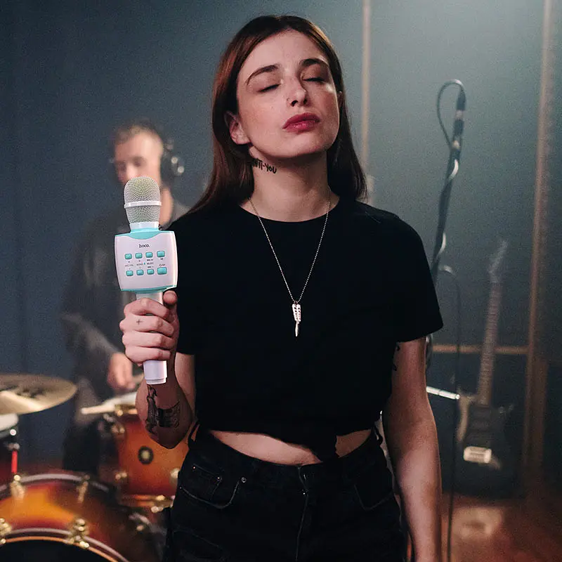 Портативна колонка-мікрофон HOCO BK5 Cantando karaoke microphone 5W Blue (6931474742308) - фото 7