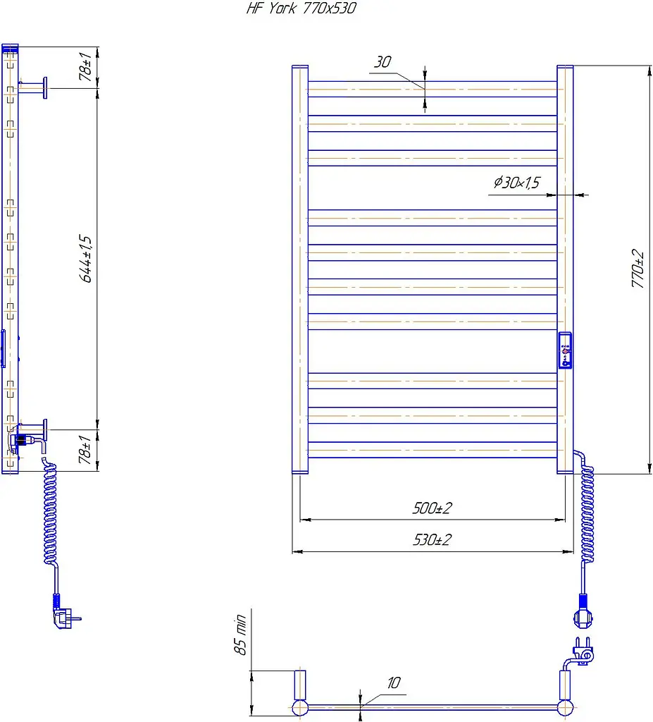 Электрический полотенцесушитель HF York 770x530 white matte 6.1.0501.06.WM, Белый матовый, универсальное (коннектор), Электронный - фото 5