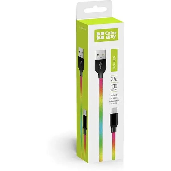 Кабель ColorWay USB - MicroUSB Multicolor 2.4а 1м - фото 3