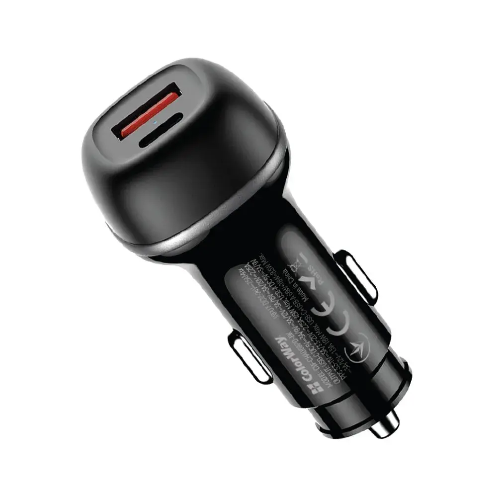 Зарядний пристрій ColorWay USB-C PD65W + USB QC3.0 car adapter (CW-CHA068PD-BK) - фото 2