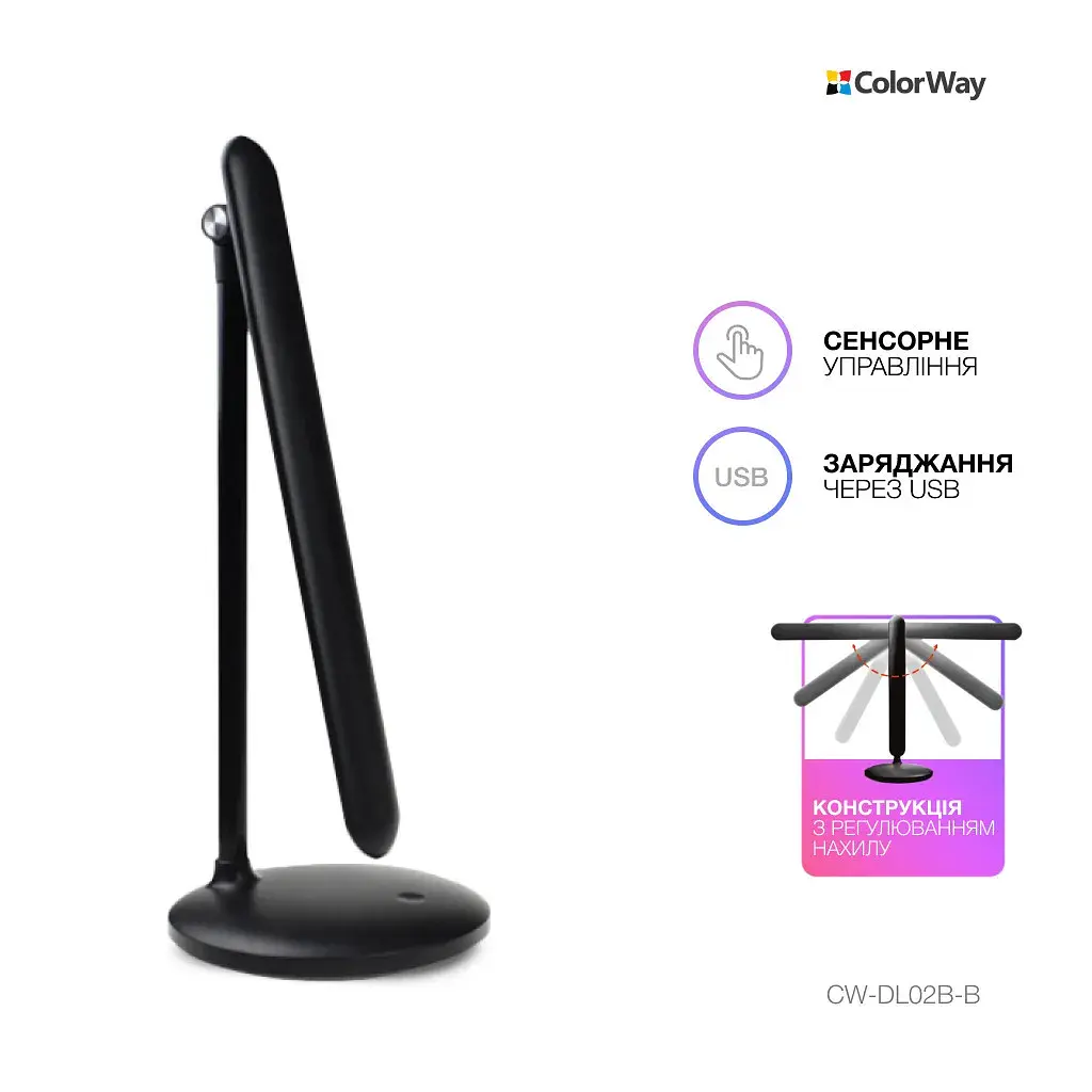 Настільна лампа ColorWay 4W з вбудованим акумулятором 1800 mAh USB in/out 5V*1A, black (CW-DL02B-B) - фото 5