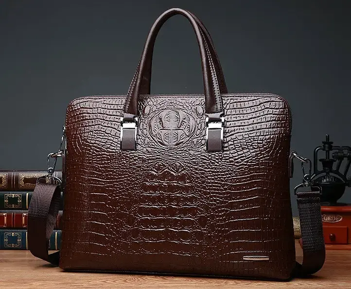 Портфель чоловічий для документів А4 коричневий під крокодила 635К - фото 2
