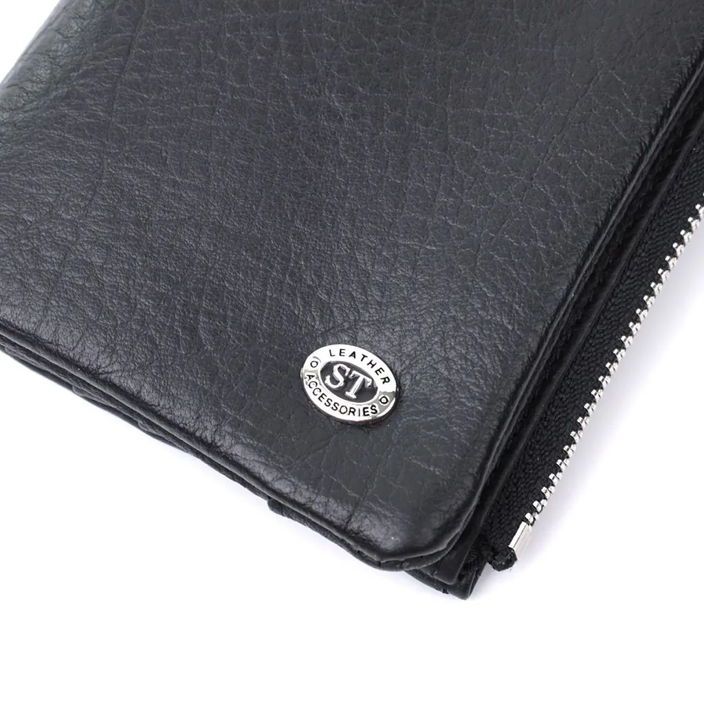 Вертикальний гаманець унісекс із м'якої натуральної шкіри ST Leather 22743 чорний - фото 9