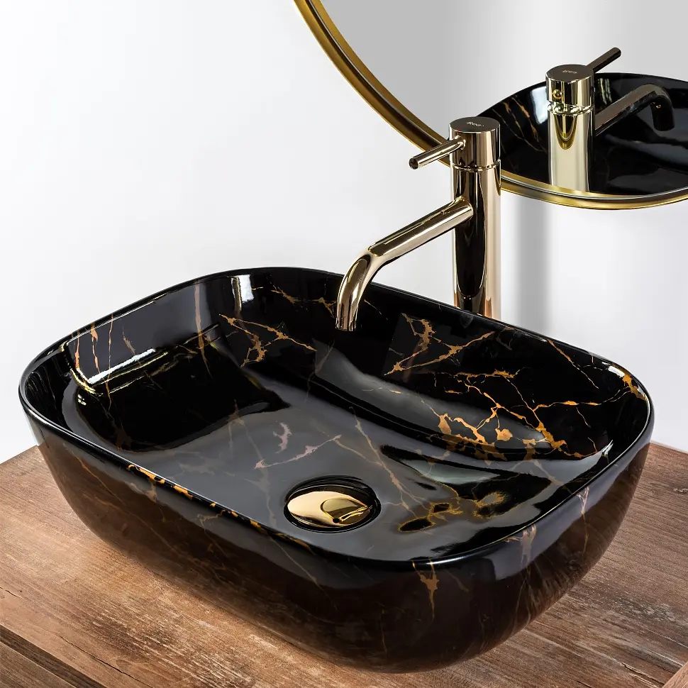 Умивальник Rea Belinda 33,5x46,5 black marble shiny (REA-U8907), Глянцева - фото 5