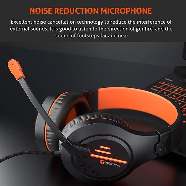 Дротова гарнітура MeeTion Gaming Backlit MT-HP021, USB, 3.5mm, 1.8m, black-orange - фото 6