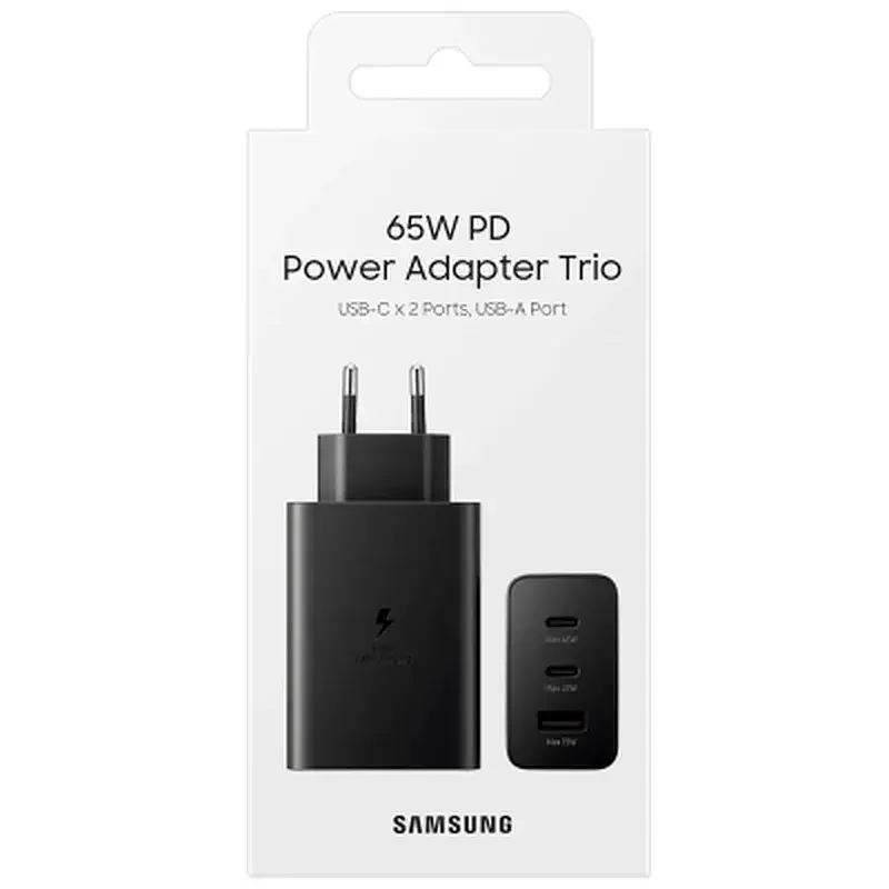 Зарядний пристрій Samsung 2xUSB-С 65W PD PPS/USB-A Black (EP-T6530NBEGEU) - фото 4