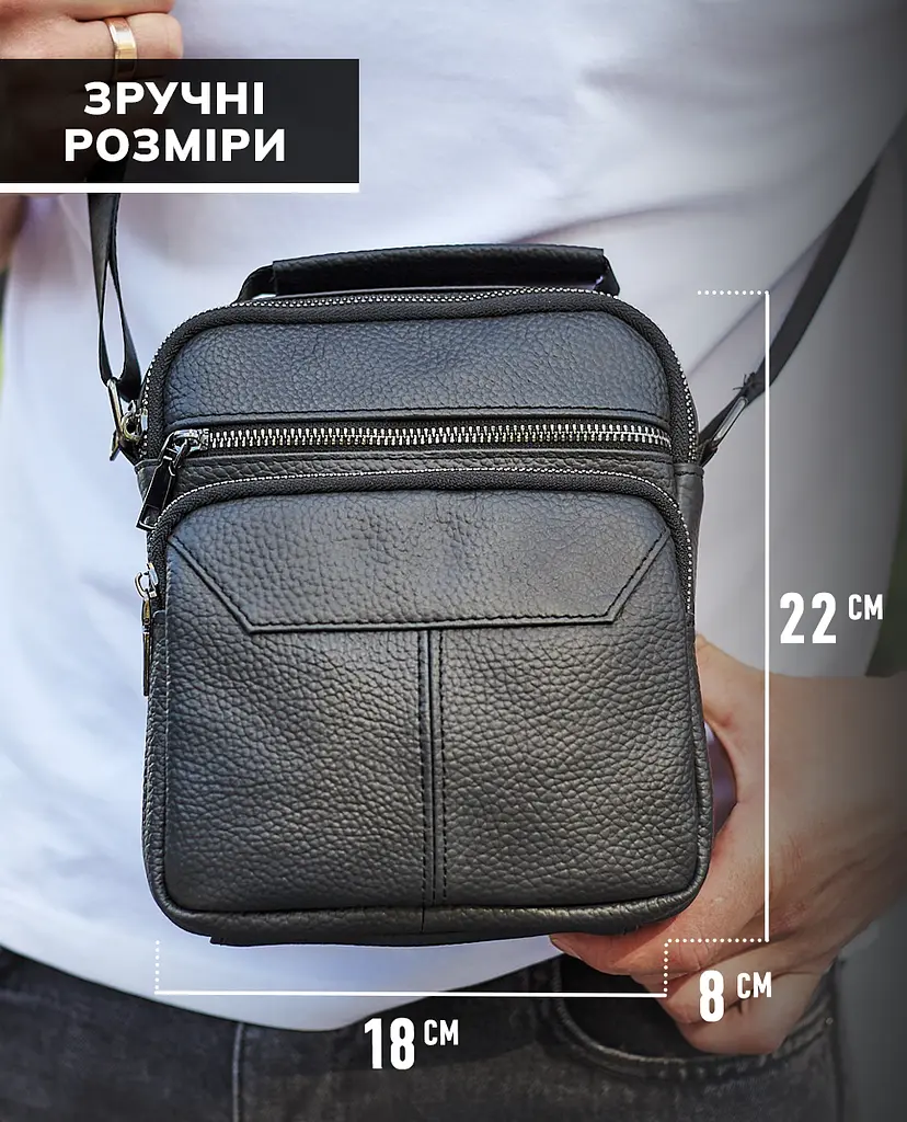 Чоловічий шкіряний месенджер 18x22x8, сумка планшет через плече Tiding Bag A25F-1519A чорний 180 - фото 3