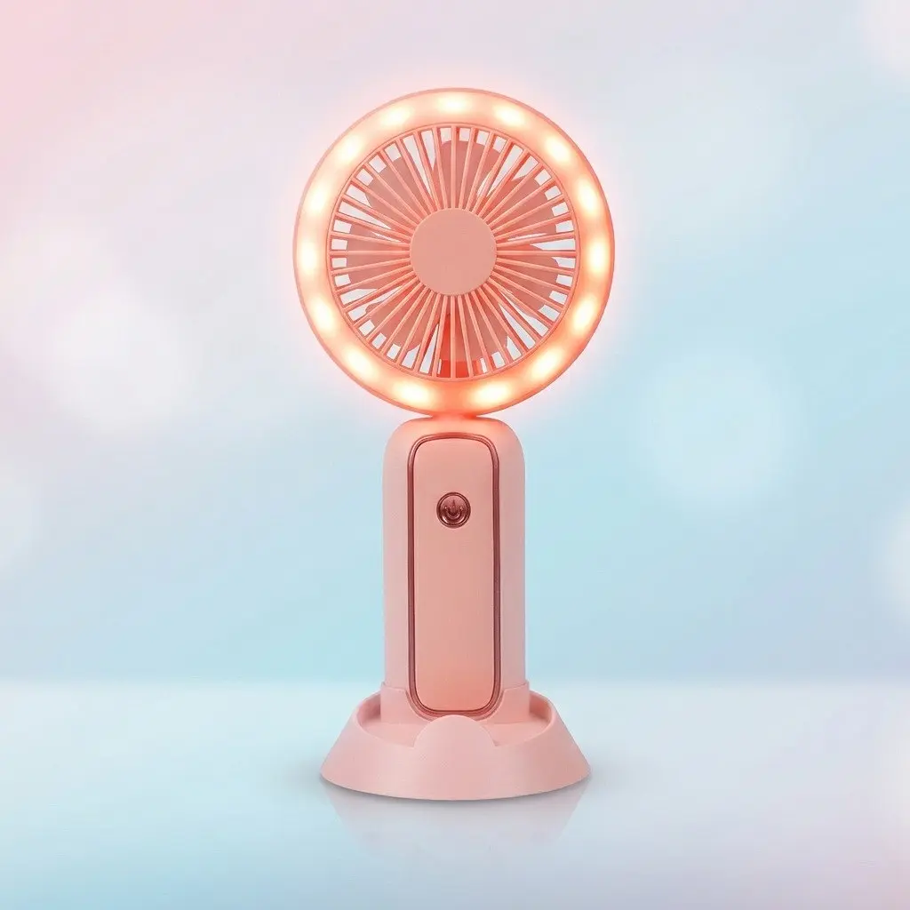 Портативний мінівентилятор Mini Portable Fan 3 Вт із підсвіткою і підставкою для телефона, рожевий, настільний вентилятор - фото 4