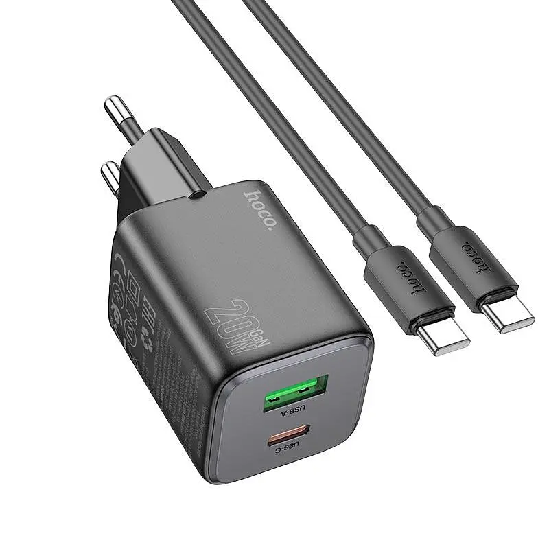 Адаптер мережевий Hoco Type-C to Type-C cable Almighty charger N41 |1USB/1Type-C, 20W/3A, PD/QC| - фото 2