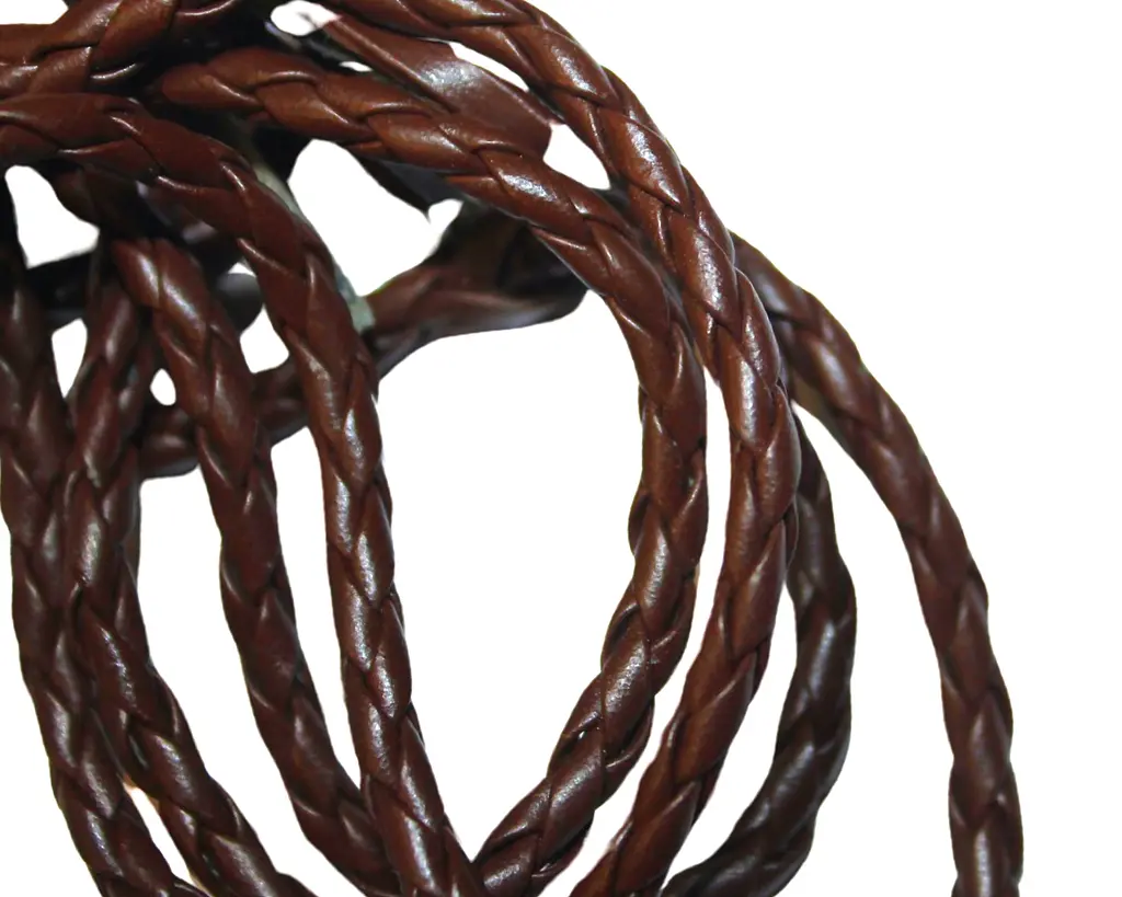 Шнур/Ремінь для біжутерії зі шкірозамінника плетений 1 м/4 мм коричневий - фото 2
