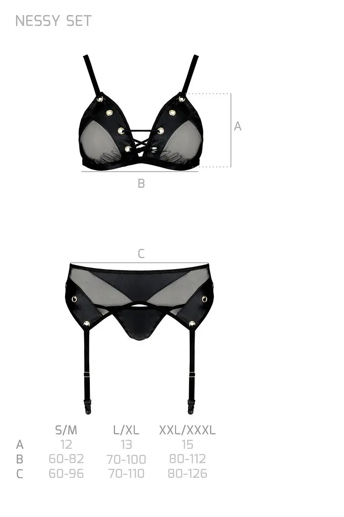 Комплект белья Passion NESSY Set XXL/XXXL black бюстгальтер пояс для чулок стринги - фото 7