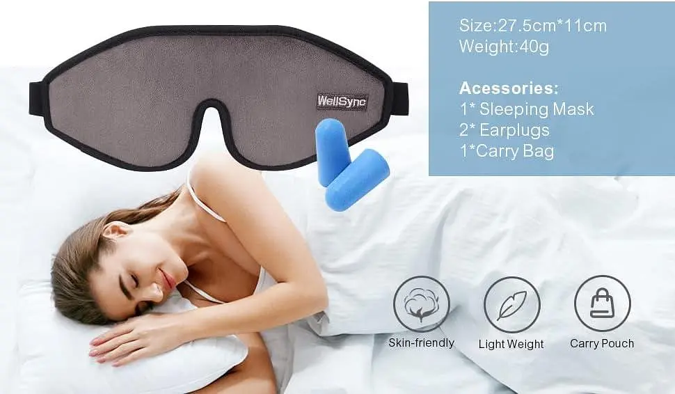 Маска для очей WellSync для сну, 3D контурна маска для сну, пов'язка на очі, накладки на очі з регульованим ремінцем, блокування - фото 2