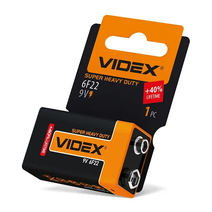 Батарейка сольова Videx Super Hevy Duty 6F22 / 9V 3600 mAh (Крона)