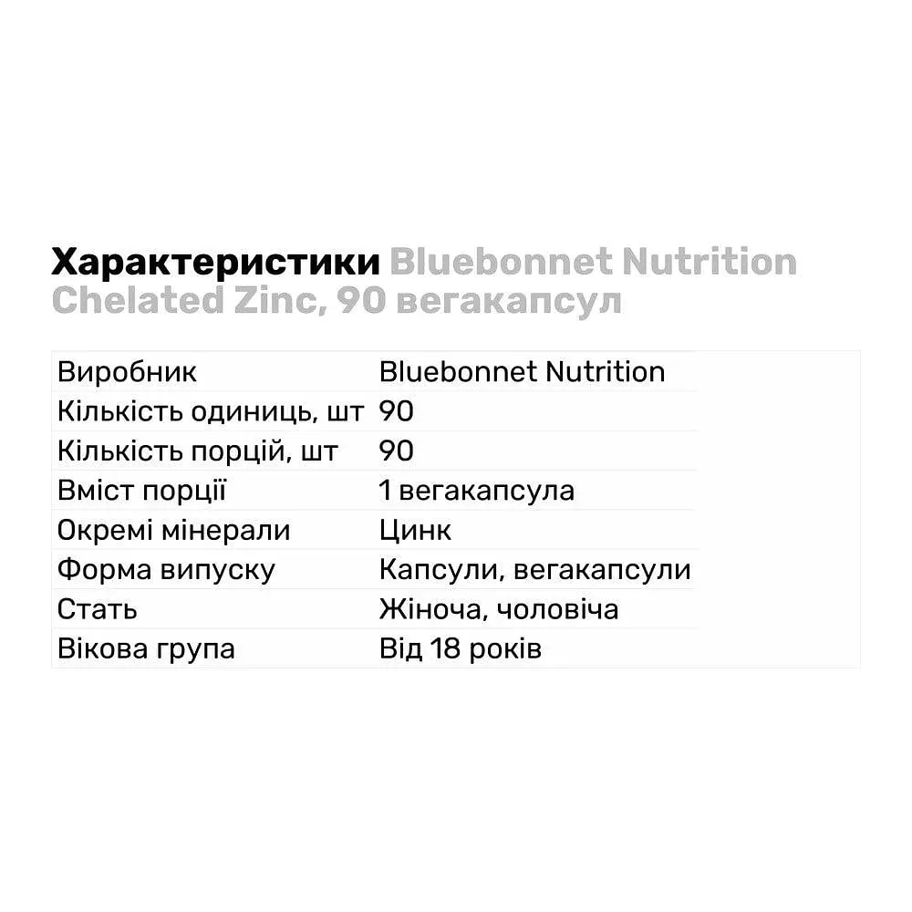 Вітаміни та мінерали Bluebonnet Nutrition Chelated Zinc, 90 вегакапсул - фото 2