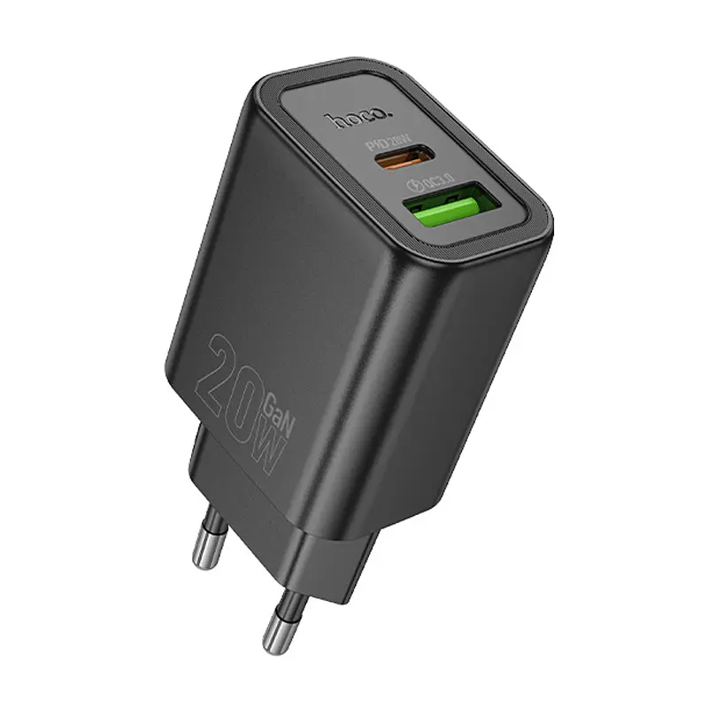 СЗУ Hoco N61 Gentle PD20W+QC3.0 (1USB-A/1C) + кабель Type-C to Type-C Black - фото 4