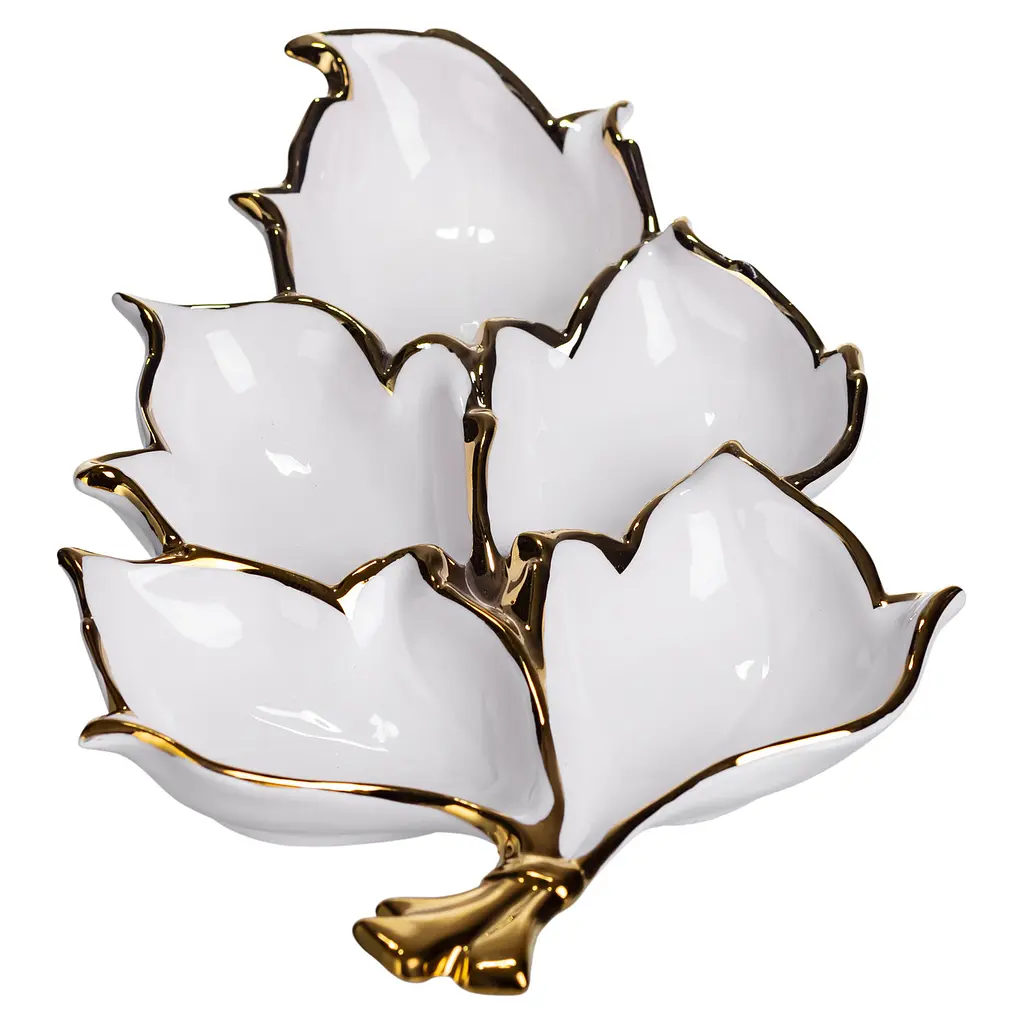 Менажница фарфоровая на 5 секций тарелка для закусок 37.5×22.5×5 (см) Белый с золотом Yiwu ZBSY-15.5 - фото 4