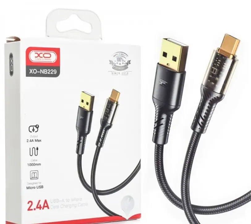 Кабель XO NB229 transparent design waven 2.4A Micro USB cable Чорний - фото 2