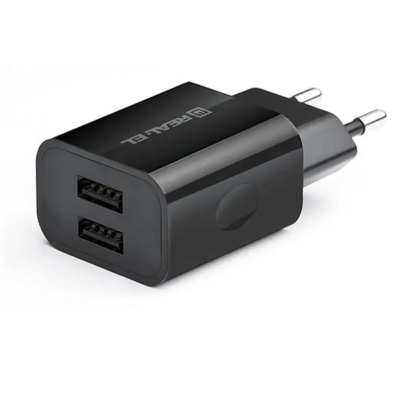 Мережевий зарядний пристрій REAL-EL CH-210 (2USB, 2.1A) Чорний - фото 7