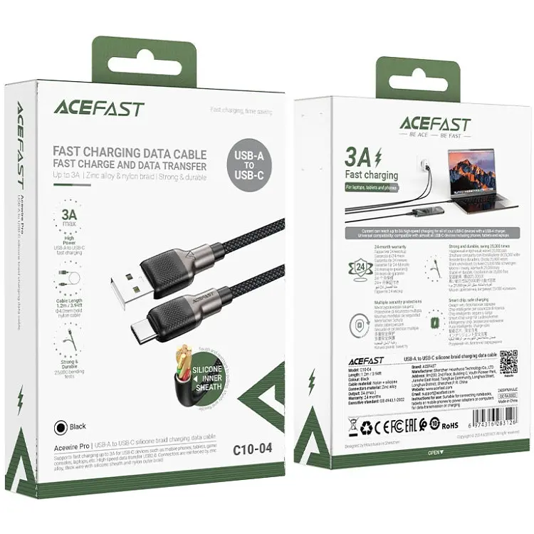 Кабель USB 2.0 AM-Type-C M, 1,2 м, 60W silicone braid C10-04 Acefast - фото 4
