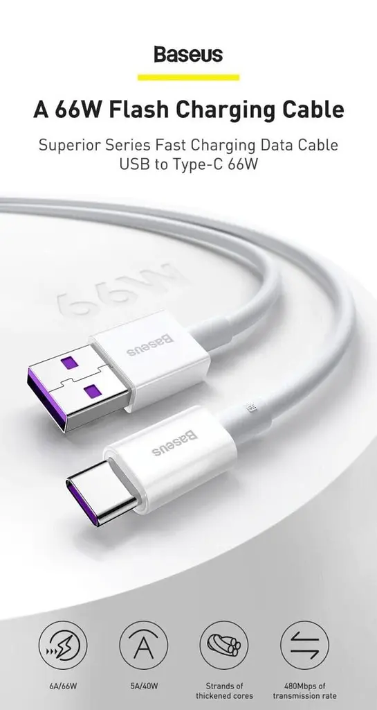 Кабель Baseus Superior Series Fast Charging USB to USB-C 66W 1m (CATYS-01) Black [67658] - фото 8