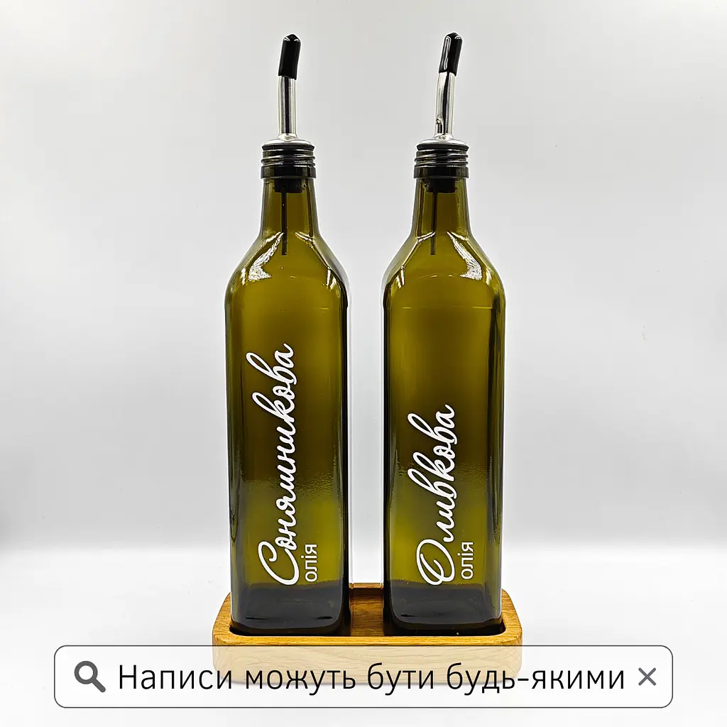 Набір скляних пляшок для олії та оцту з дерев'яною підставкою 2 шт. 750 мл (new) - фото 2