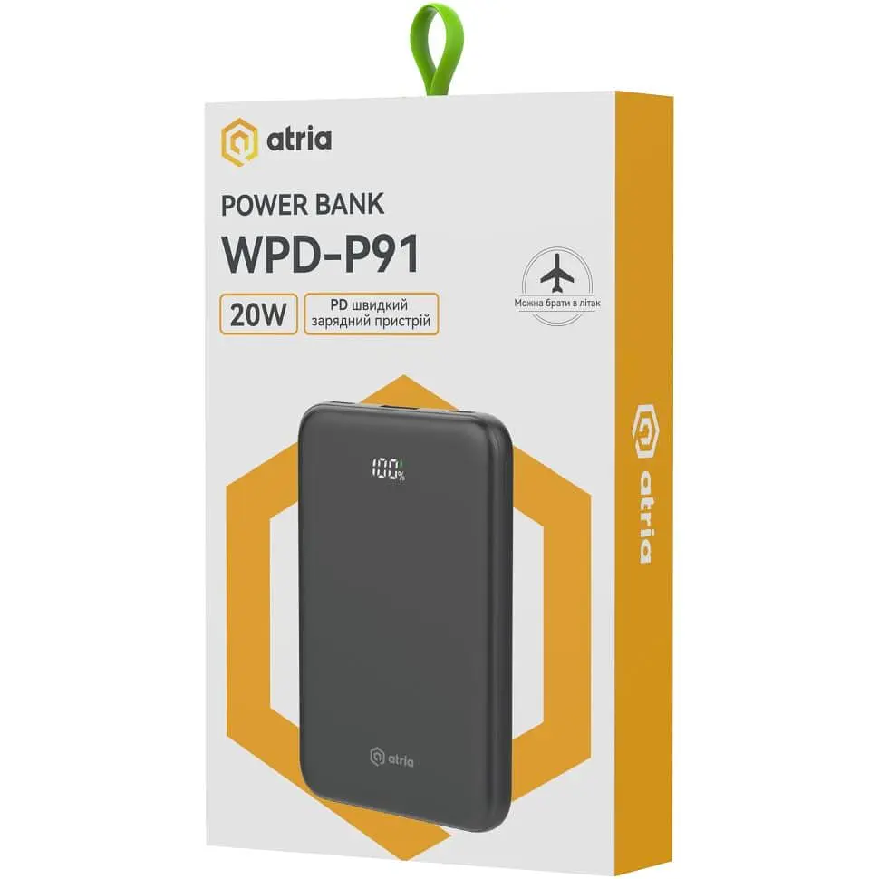 Павербанк ATRIA Black 10 000 mAh / 22.5 Вт (WPD-P91) - фото 8