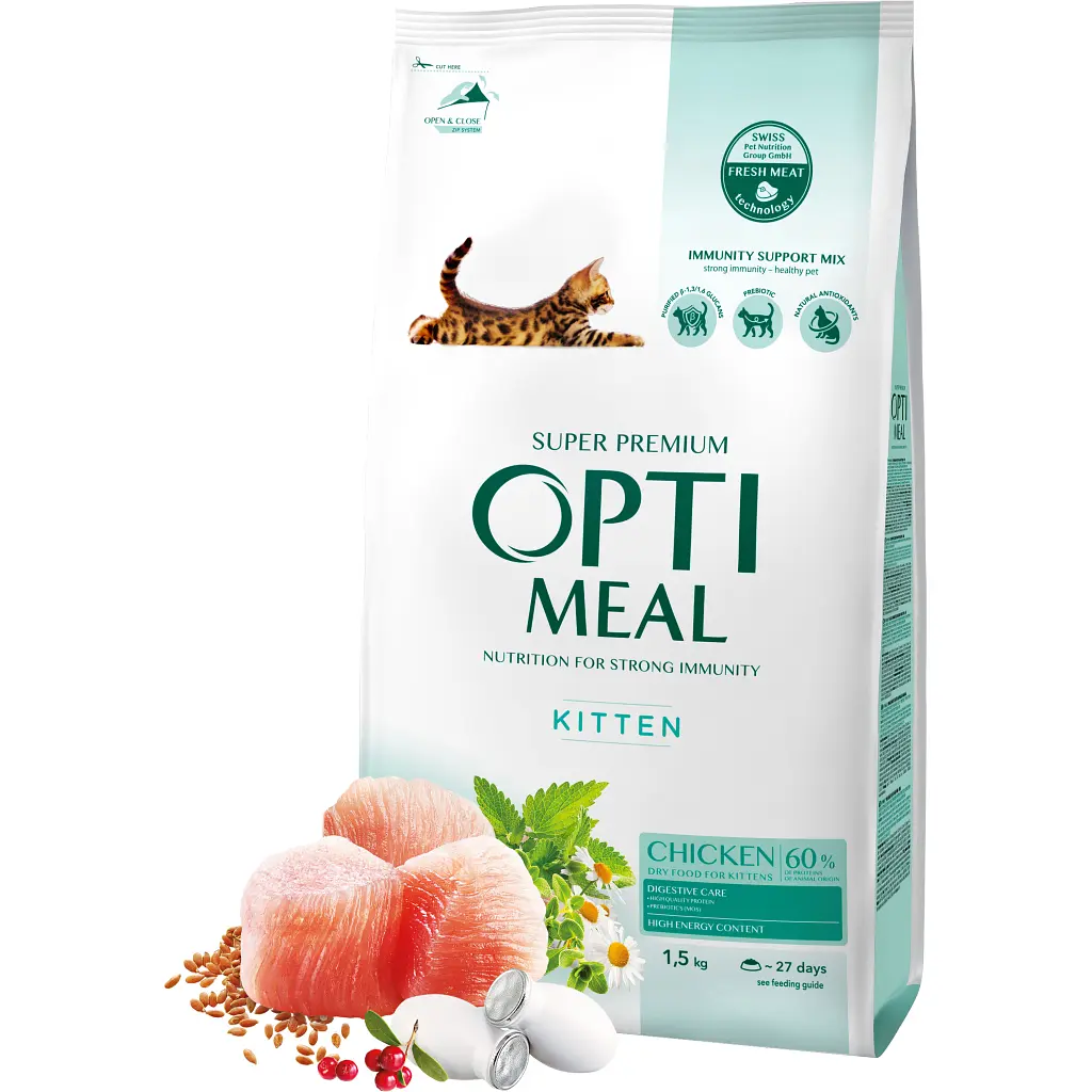 Сухий корм для кішок Optimeal для кошенят зі смаком курки 1.5 кг (4820215369664) - фото 2